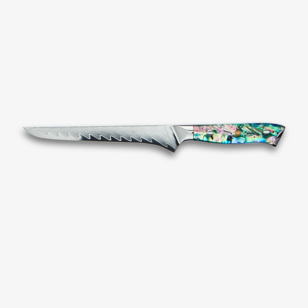 Japanese Damascus Boning Knife – 6-Inch VG10 Blade with Abalone Handle