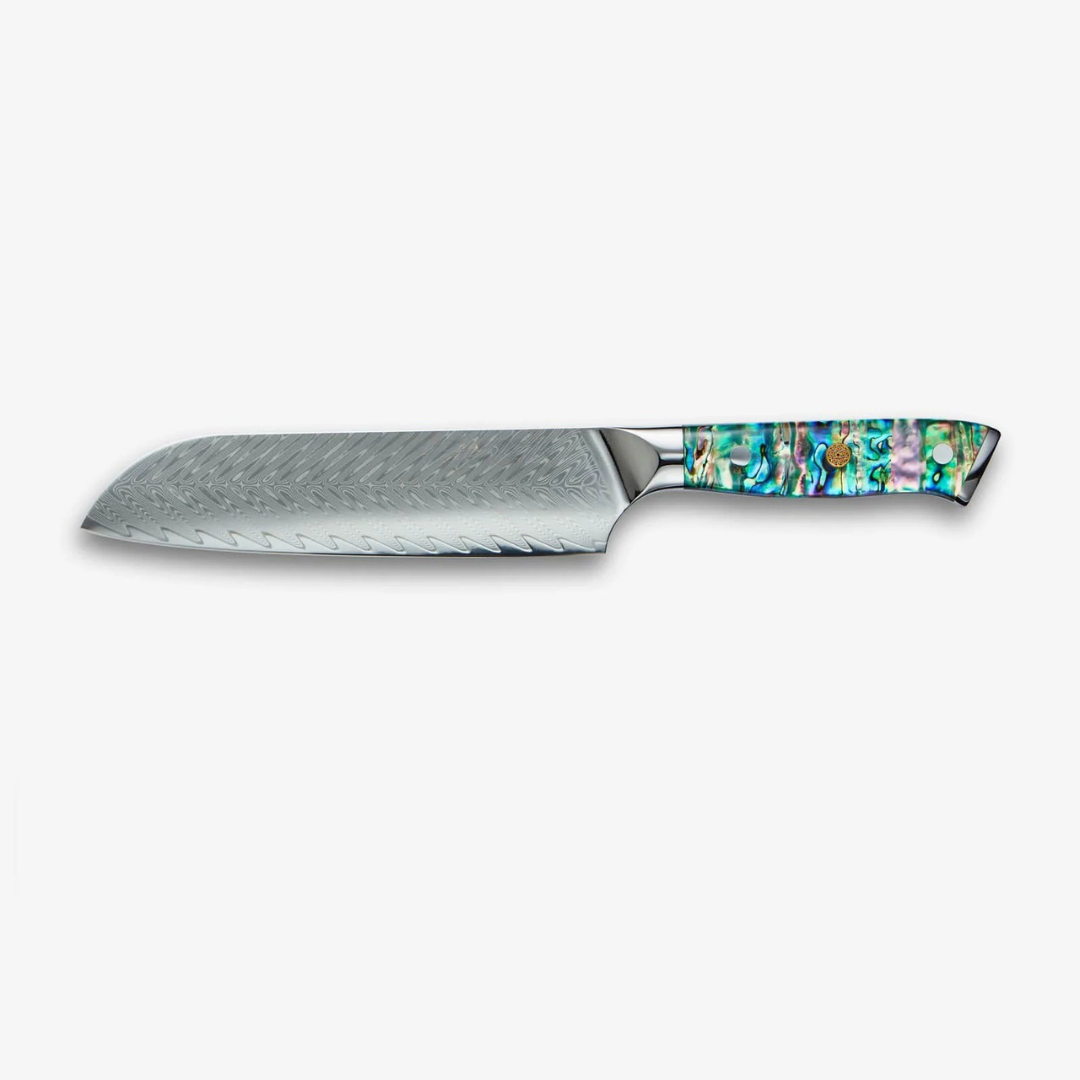 Japanese Santoku Knife – 7-Inch VG10 Damascus Blade with Abalone Handle