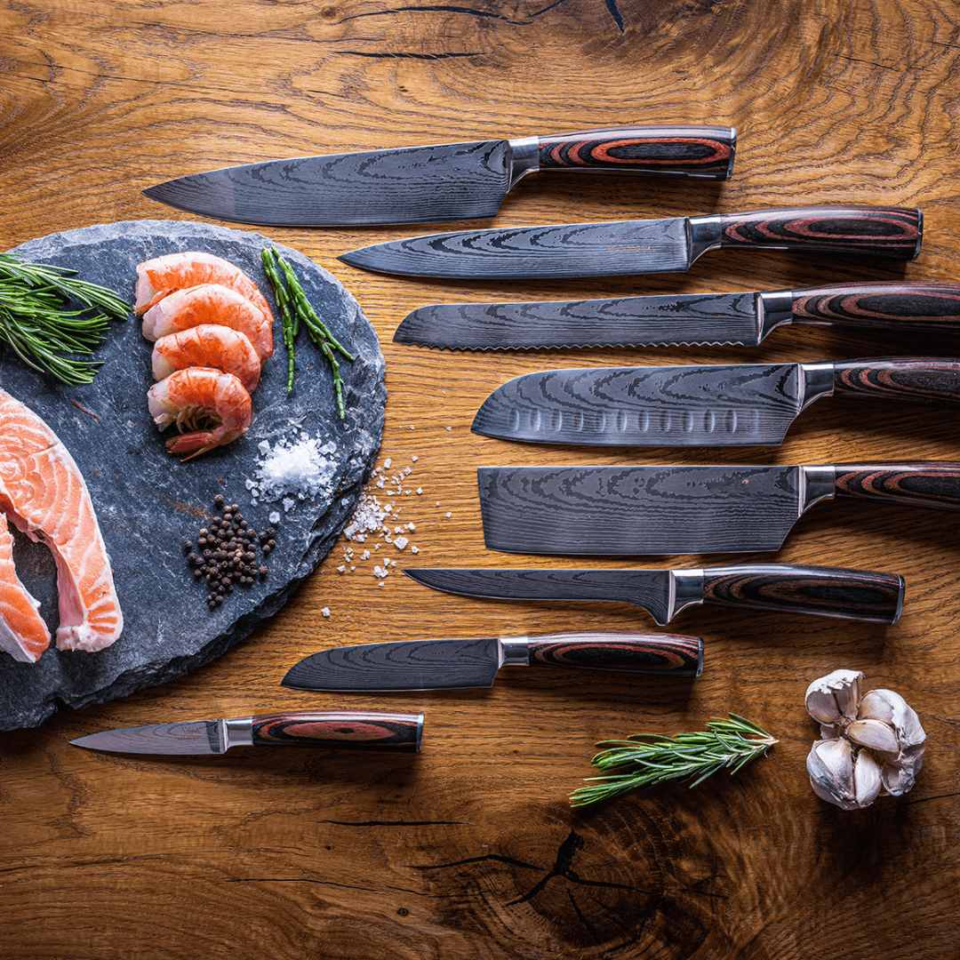 Japanese Kitchen Knife Set – 8-Piece Chef’s Knives & Wooden Handles