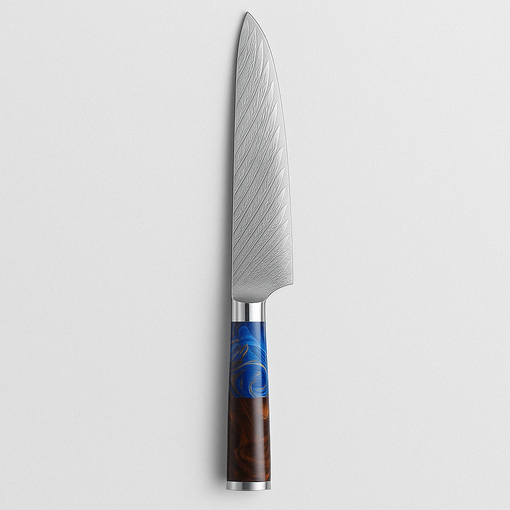 8” Damascus Chef Knife – Edge and Steel, VG10 Core, Resin Handle for Professional Use