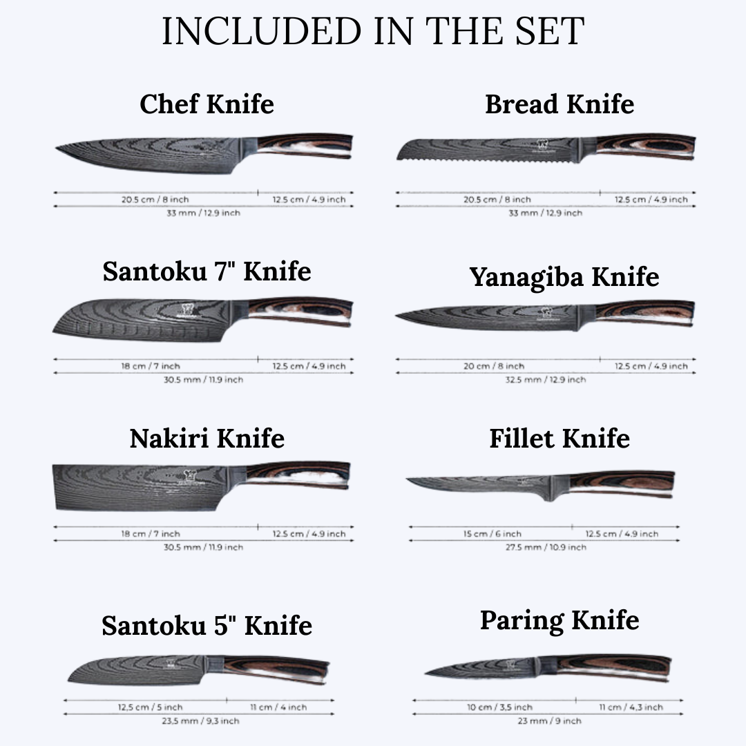 Japanese Kitchen Knife Set – 8-Piece Chef’s Knives & Wooden Handles