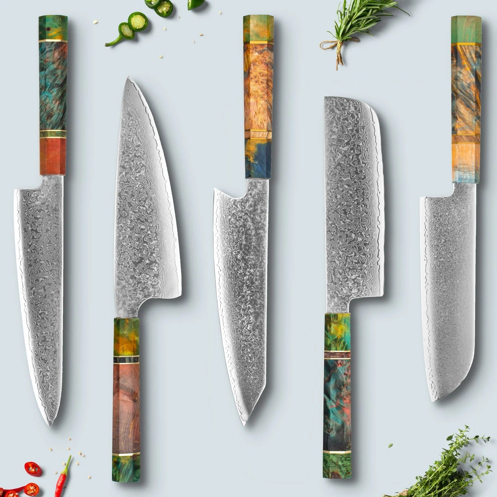 Japanese Damascus Steel Chef Knife Set