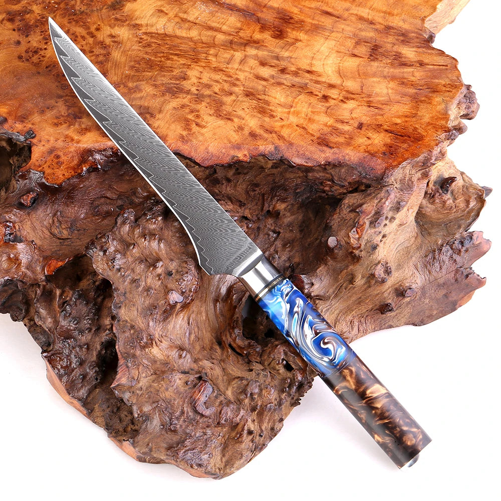 9-Piece Damascus Knife Set – 67-Layer Steel, Blue Resin Handle | Edge and Steel