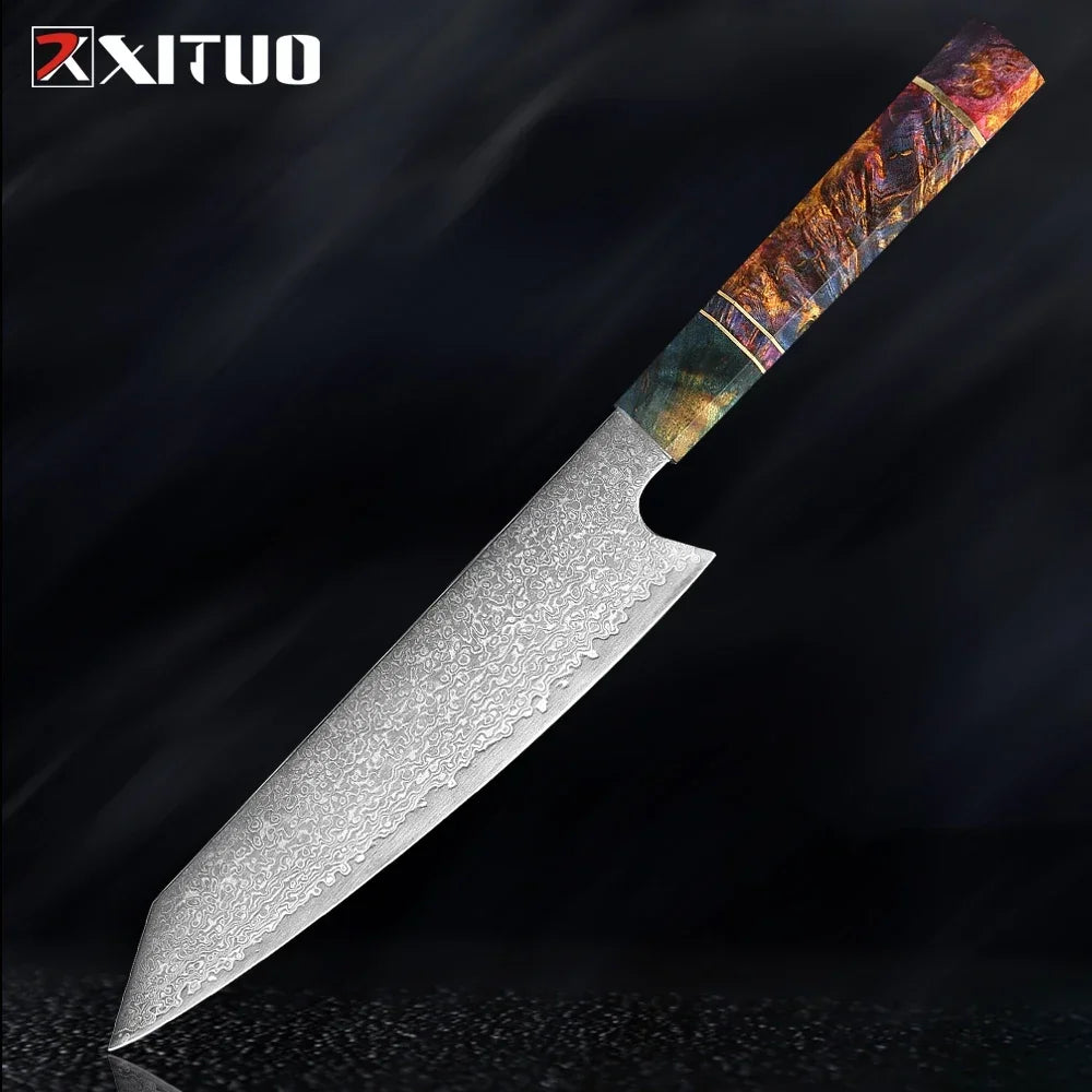 9-Piece Japanese Knife Set – Damascus Steel, Wood & Resin Handles