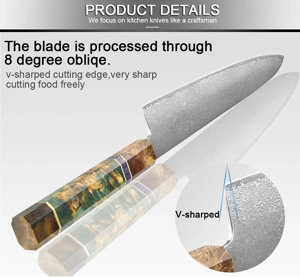 9-Piece Japanese Knife Set – Damascus Steel, Wood & Resin Handles