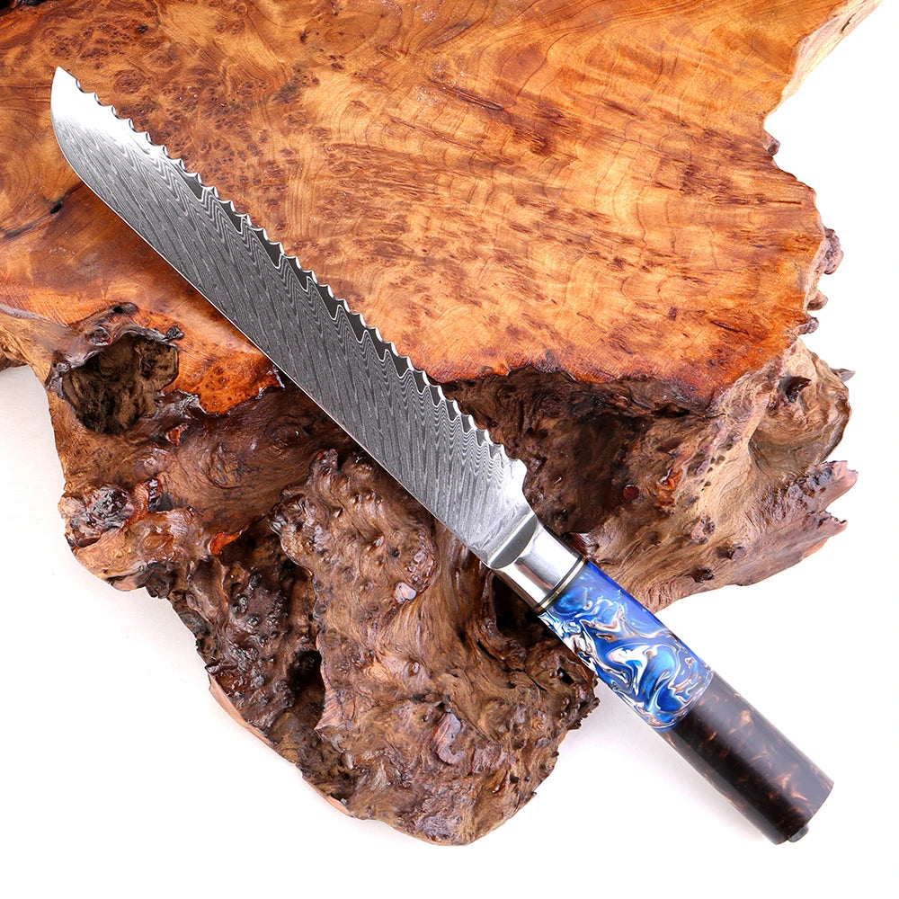 9-Piece Damascus Knife Set – 67-Layer Steel, Blue Resin Handle | Edge and Steel