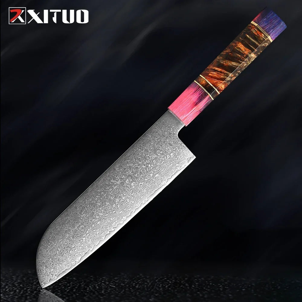 9-Piece Japanese Knife Set – Damascus Steel, Wood & Resin Handles