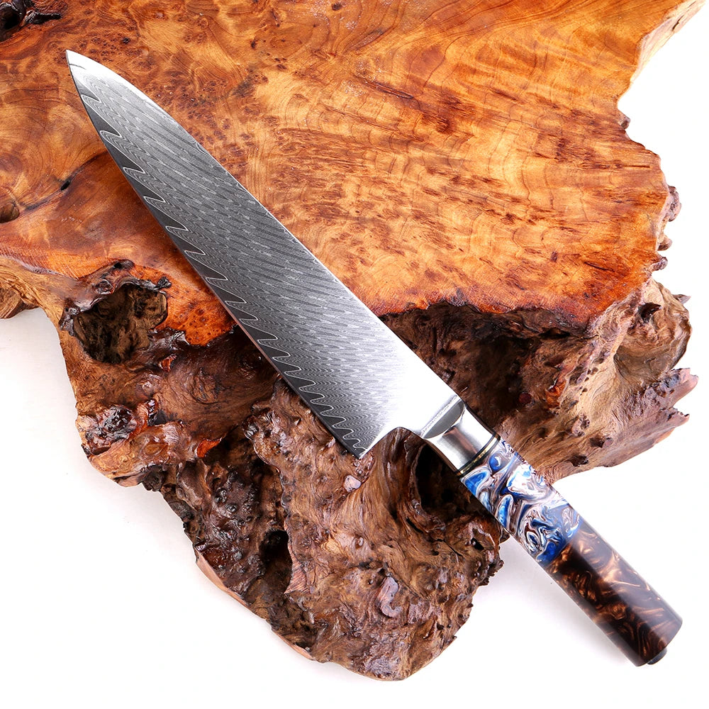 9-Piece Damascus Knife Set – 67-Layer Steel, Blue Resin Handle | Edge and Steel