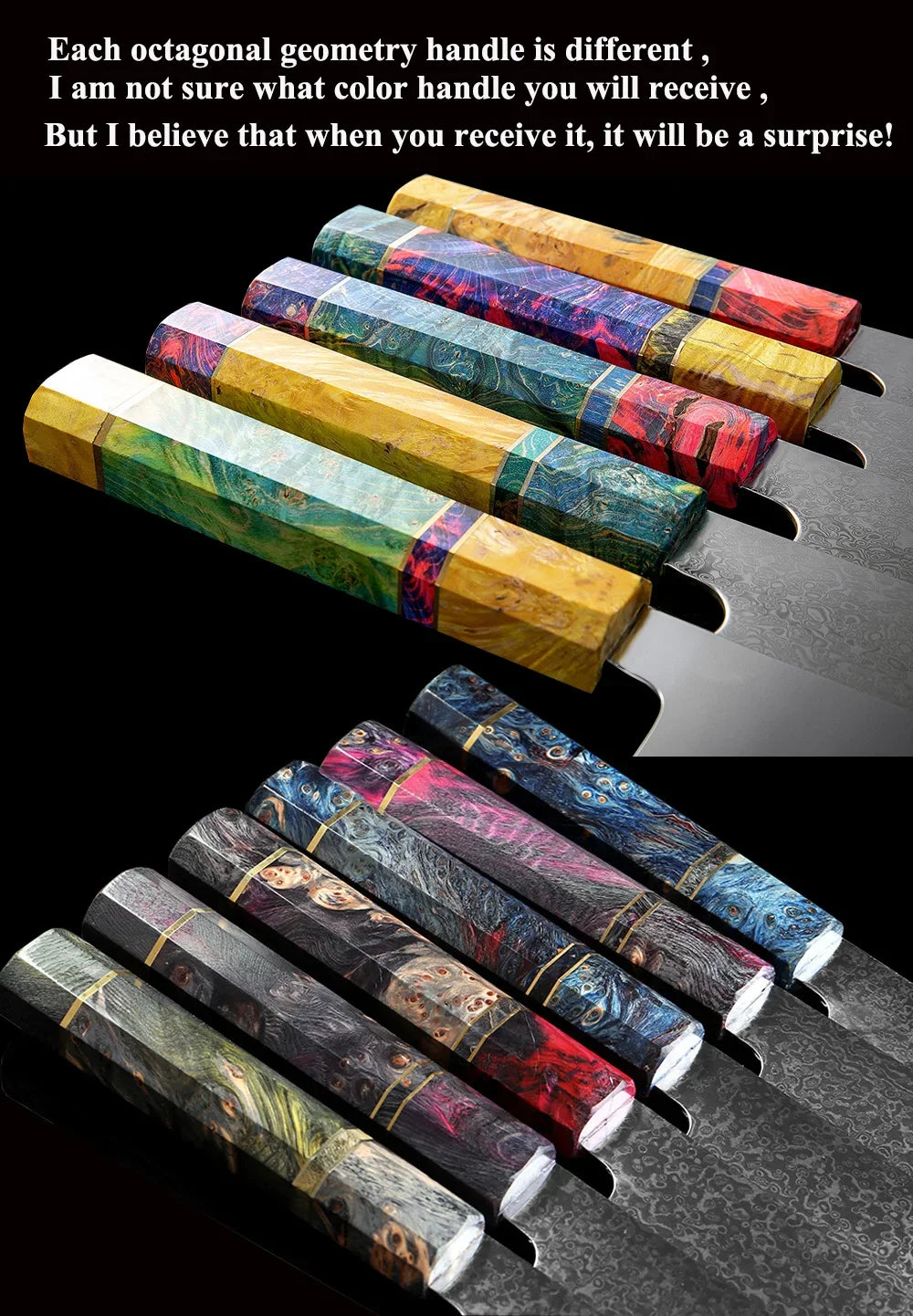 9-Piece Japanese Knife Set – Damascus Steel, Wood & Resin Handles