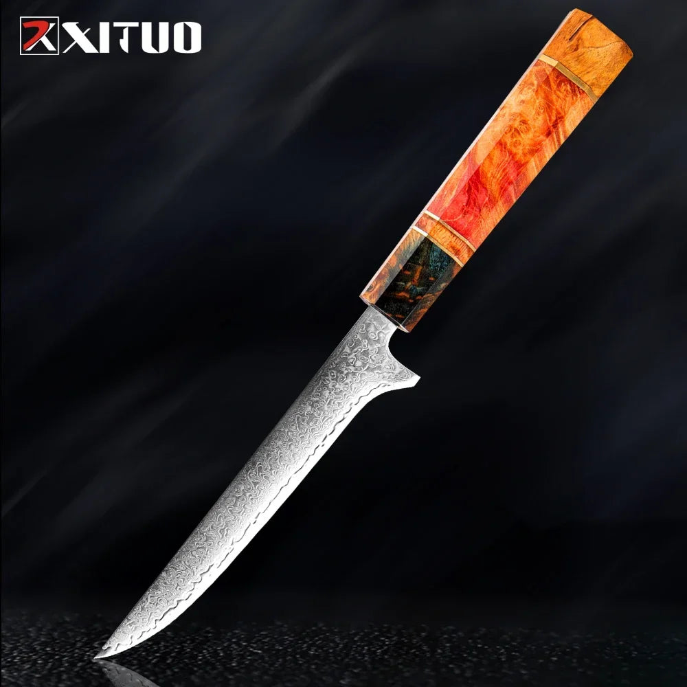 9-Piece Japanese Knife Set – Damascus Steel, Wood & Resin Handles