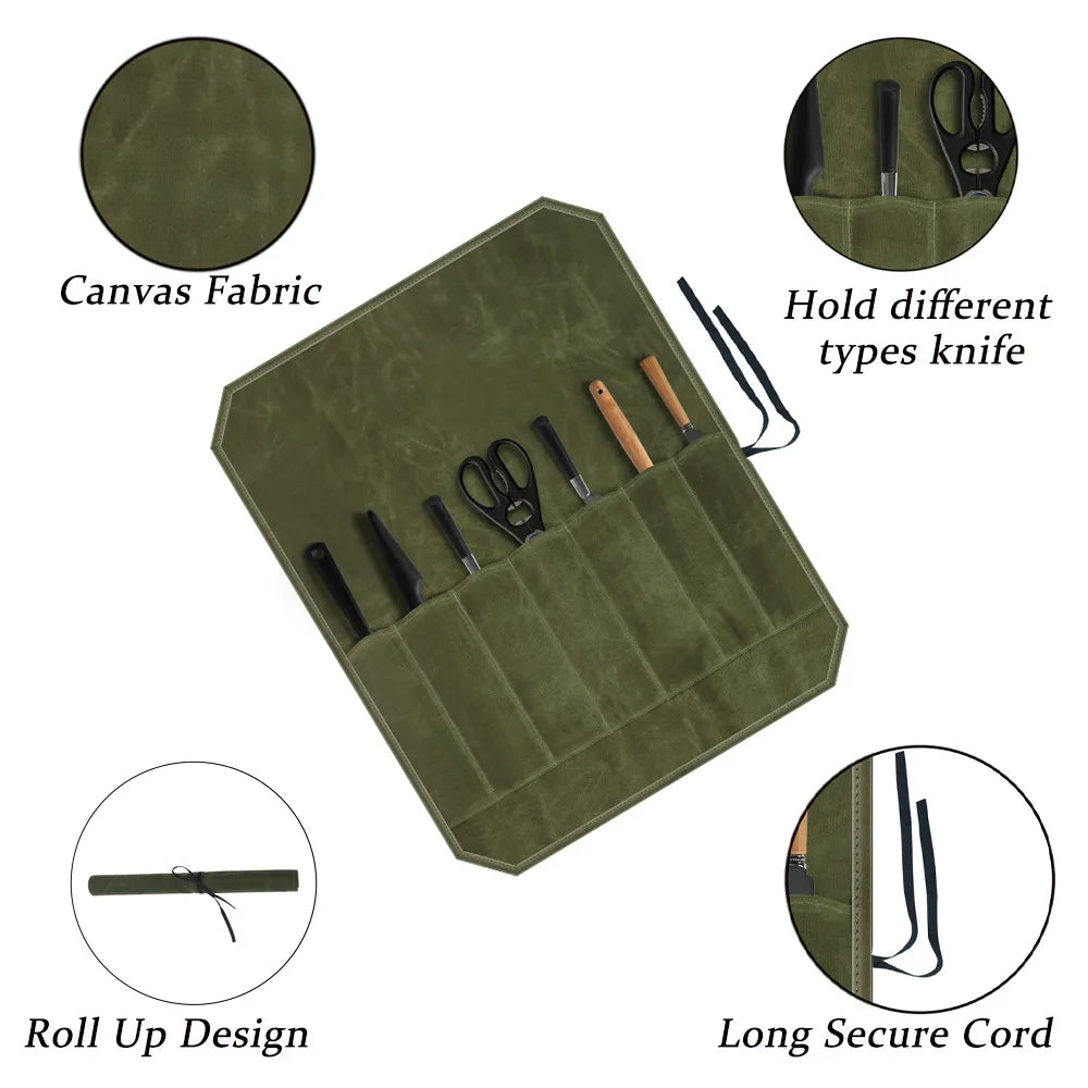 Waxed Canvas Knife Roll – Chef Knife Storage Bag