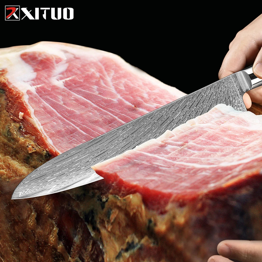 9-Piece Damascus Knife Set – 67-Layer Steel, Blue Resin Handle | Edge and Steel