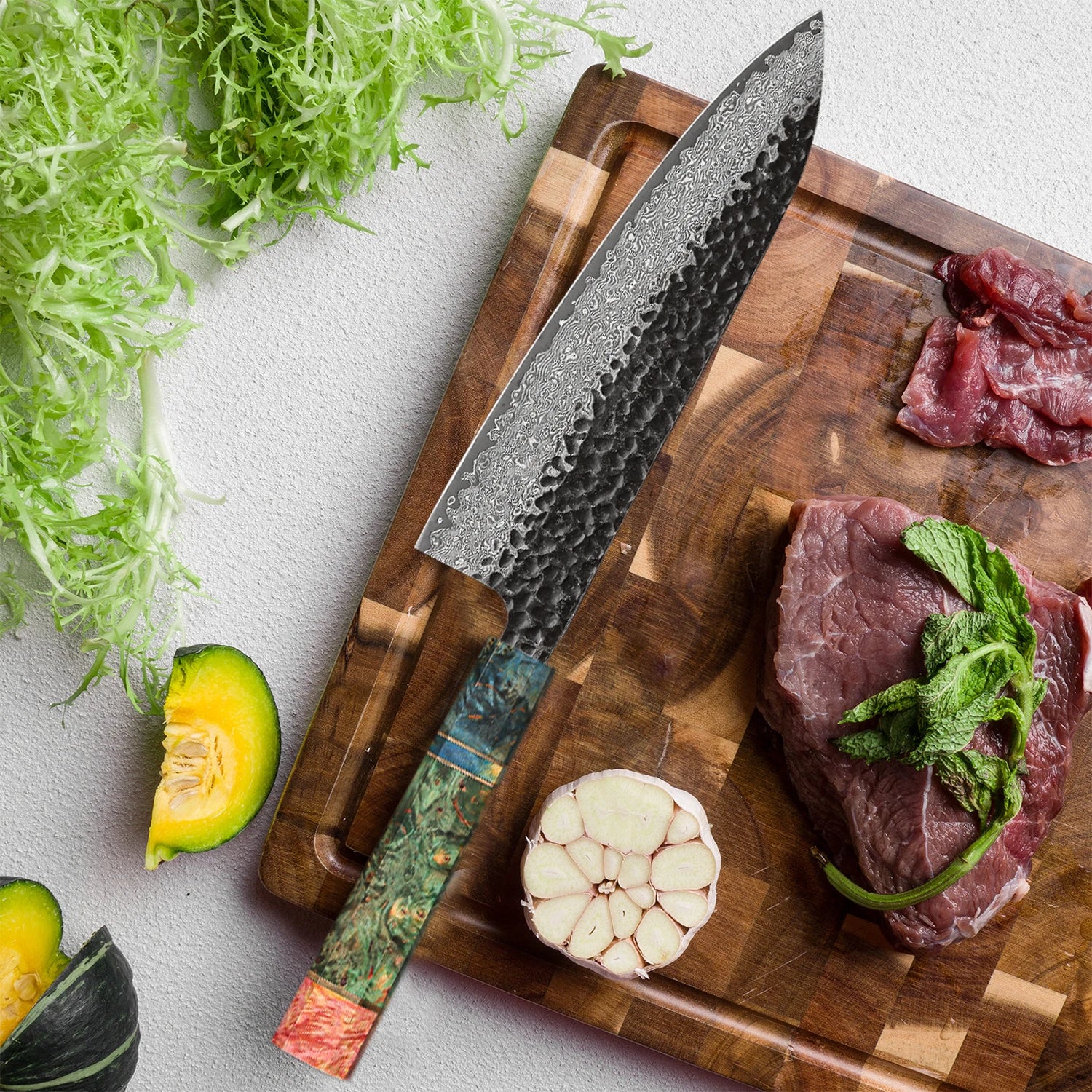 8″ Damascus Santoku Chef Knife – Handmade Japanese Forged