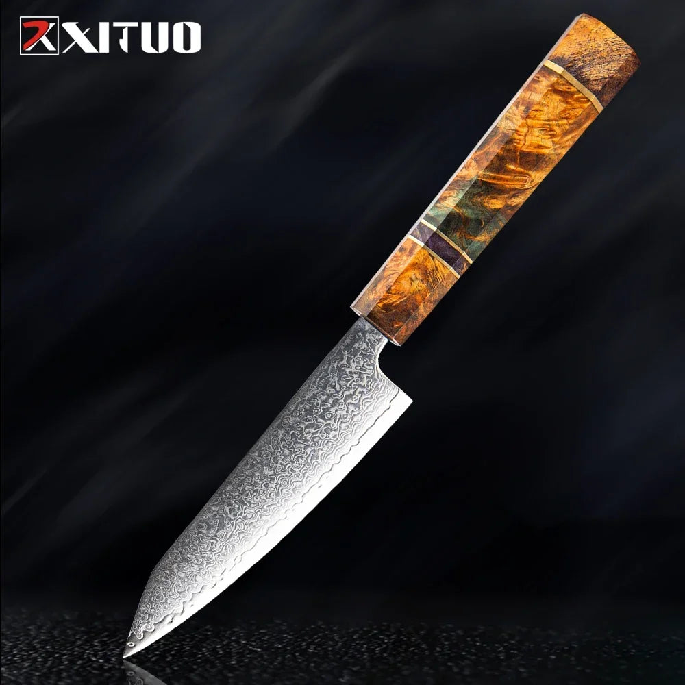 9-Piece Japanese Knife Set – Damascus Steel, Wood & Resin Handles