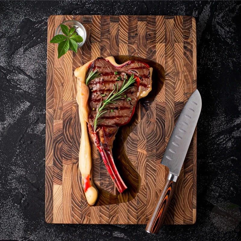 Teak Wood Chopping Board – End-Grain Cutting Board 38 x 28 cm