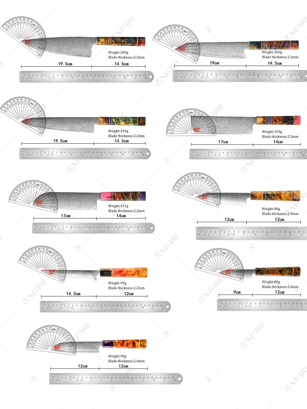 9-Piece Japanese Knife Set – Damascus Steel, Wood & Resin Handles