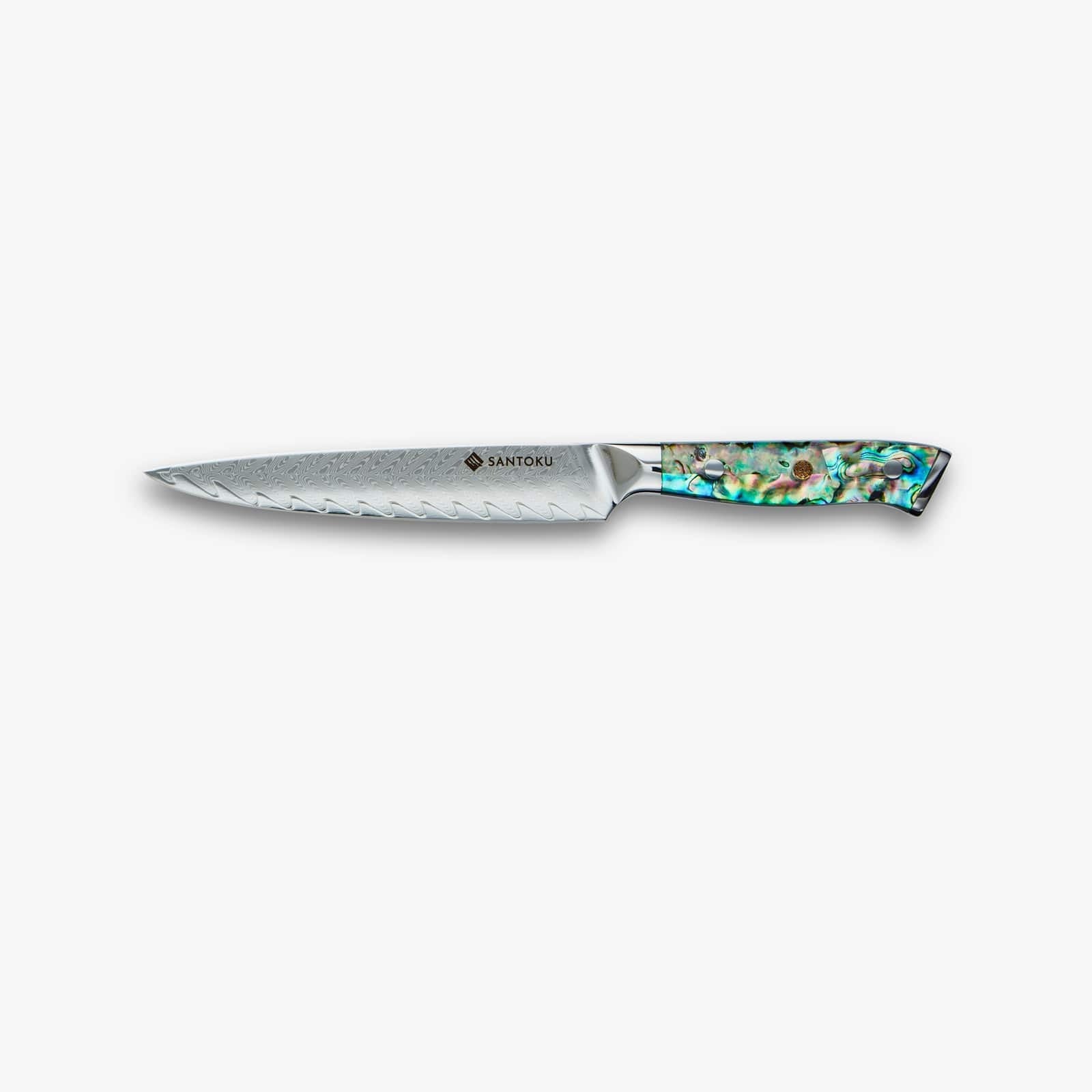 Japanese Utility Knife – 5-Inch VG10 Damascus Steel with Abalone Handle